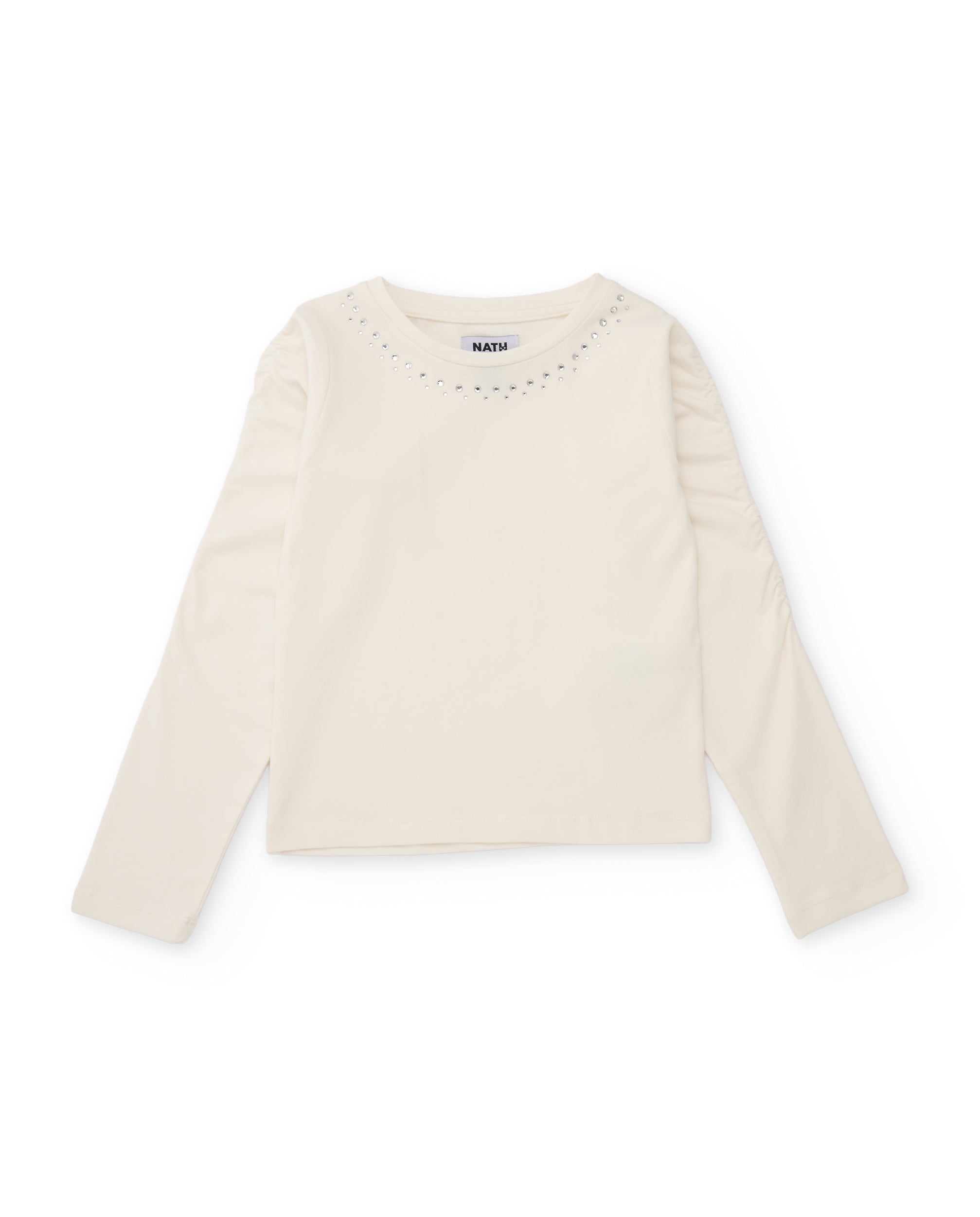 Camiseta de niña de punto con detalles brillantes en el escote