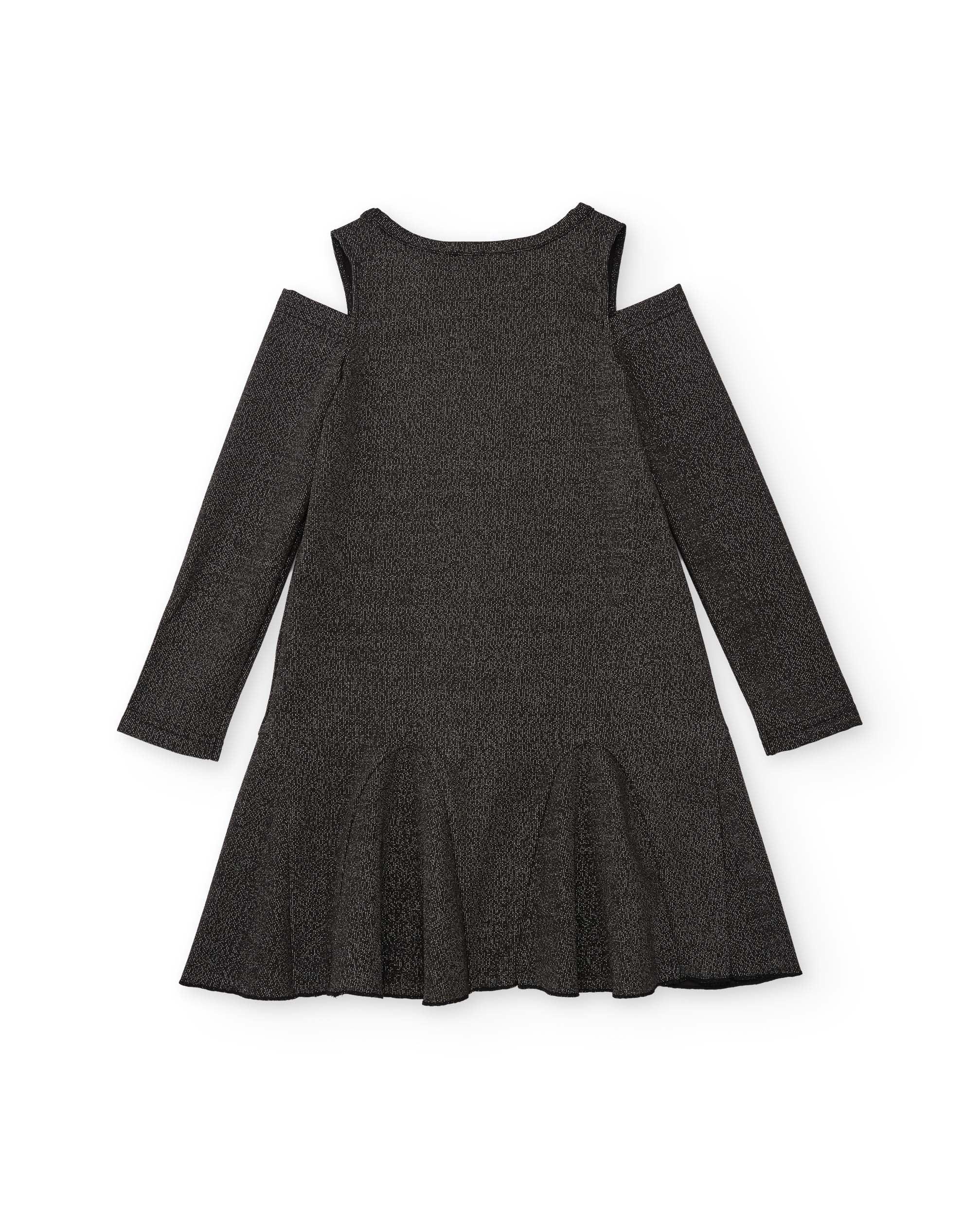 Vestido de niña con hombros descubiertos y detalles de brillo