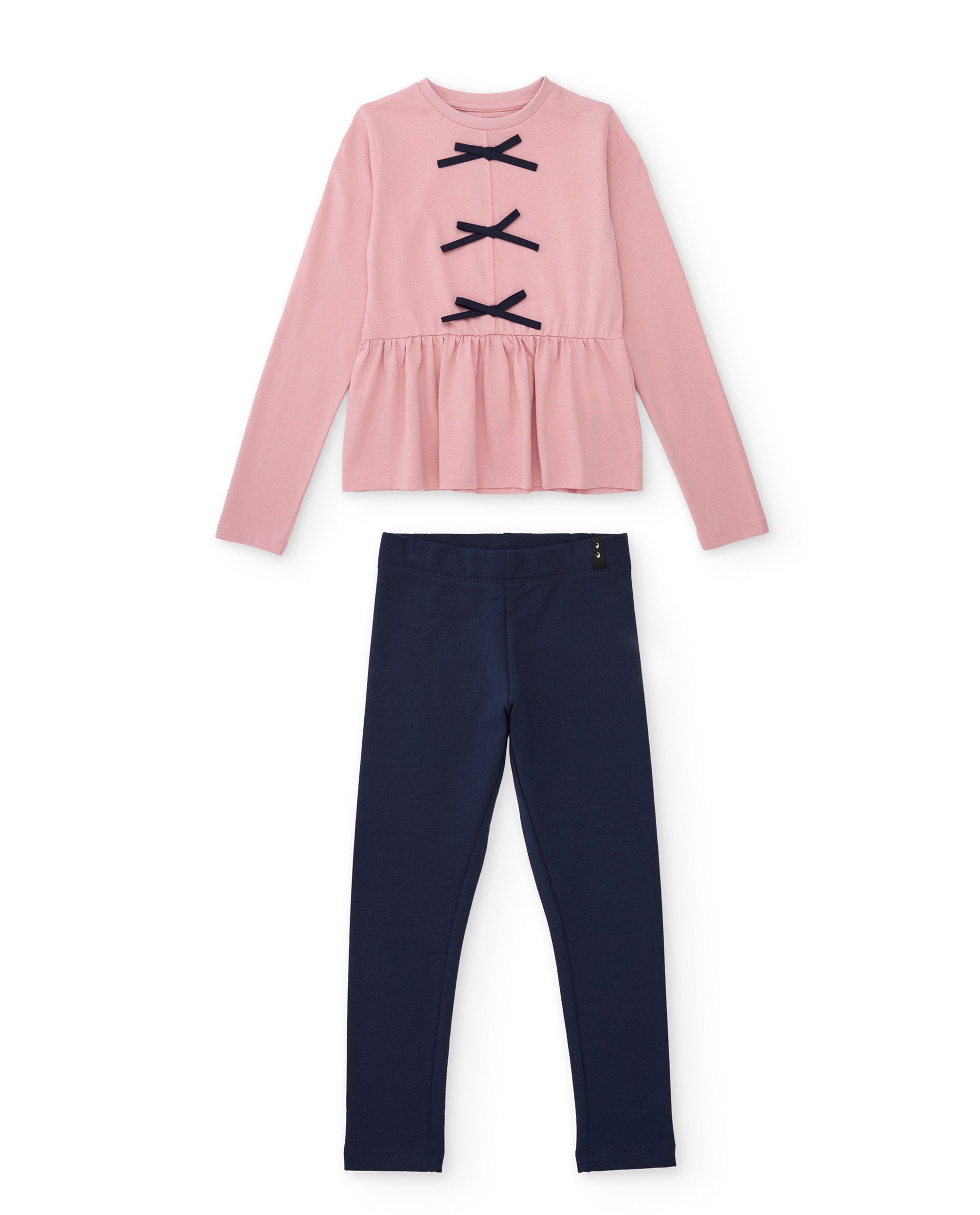 Conjunto de niña de punto con camiseta de lazos y leggings a juego