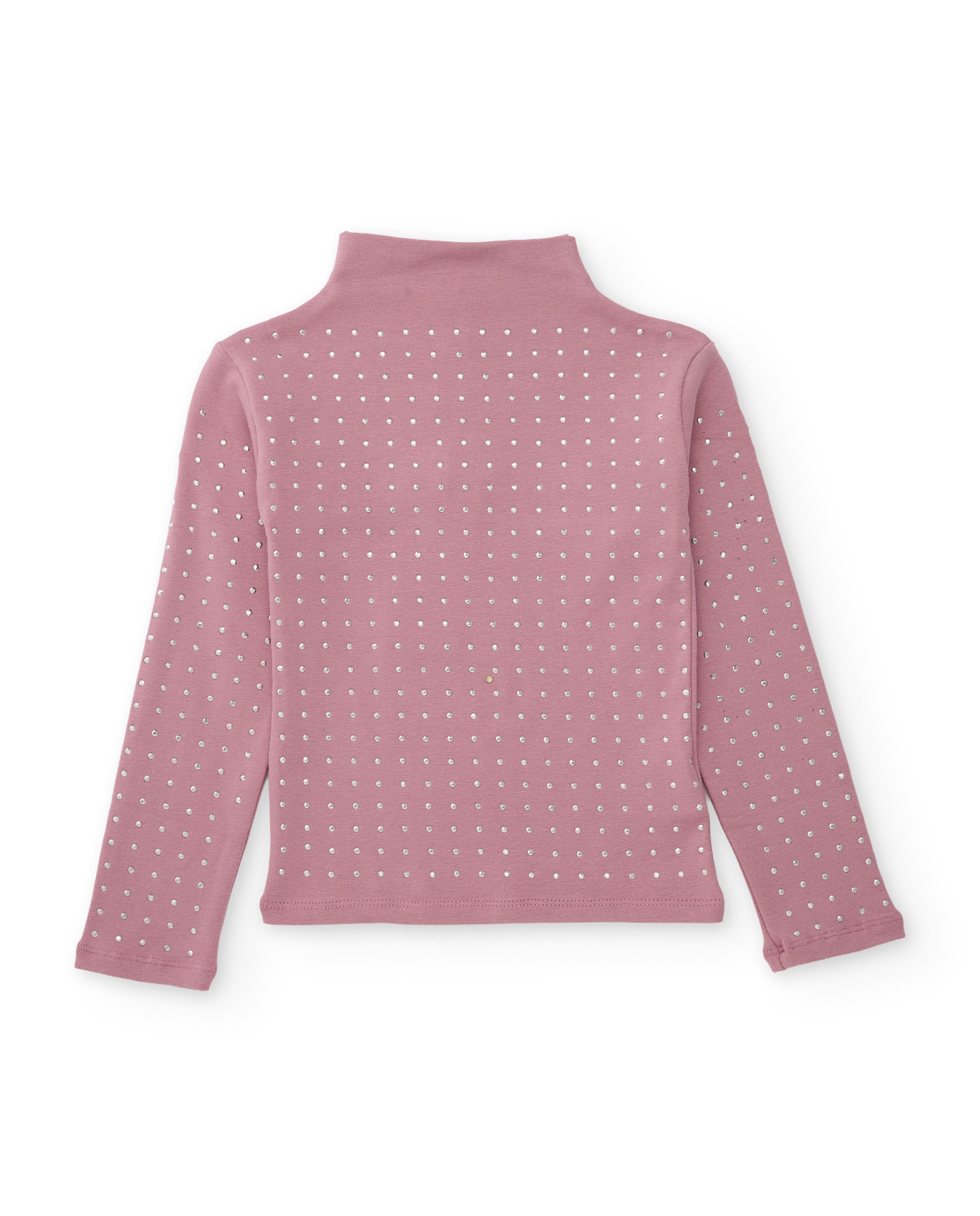 Camiseta de niña de punto con cuello alto y apliques brillantes