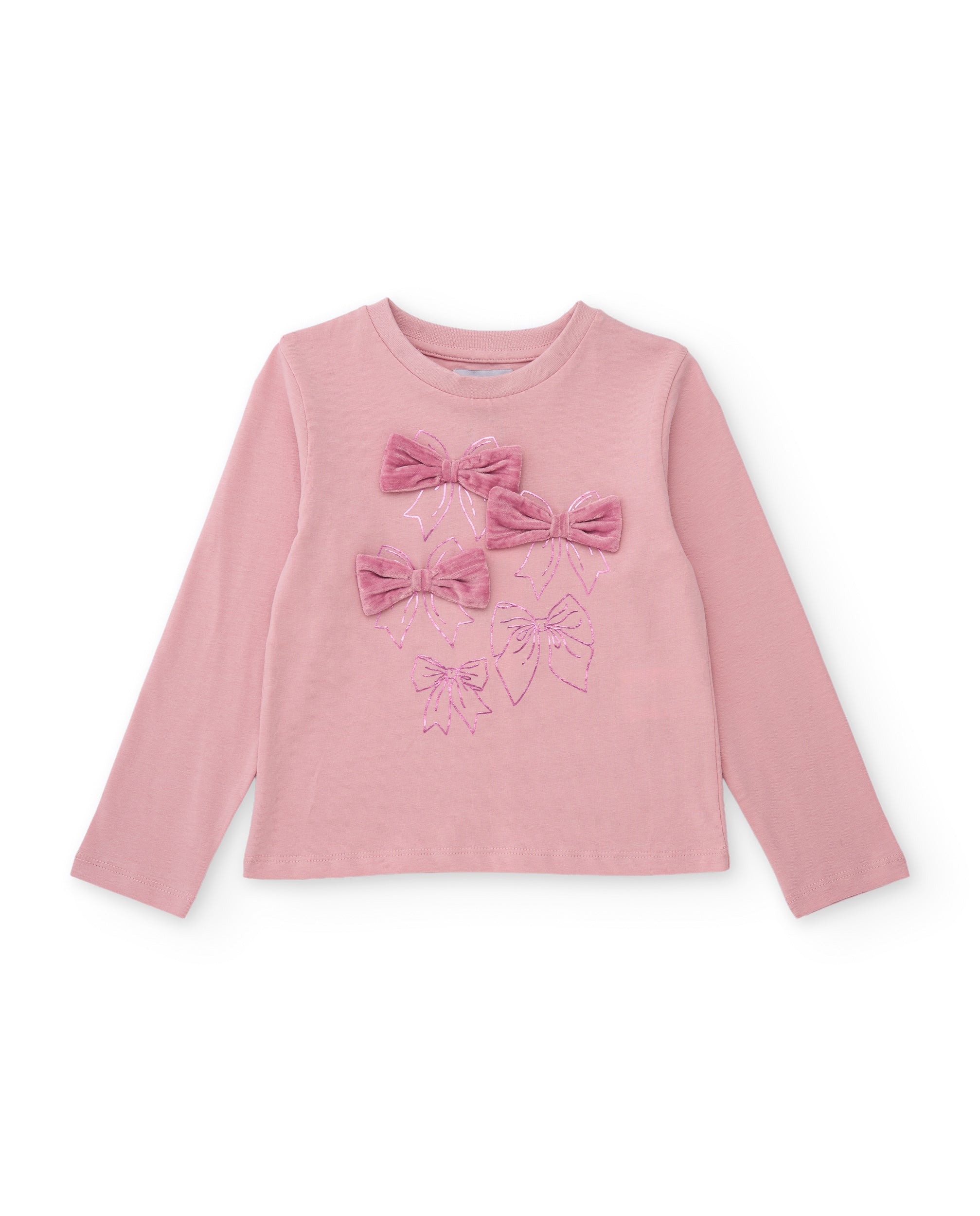 Camiseta de niña de punto con lazos en el pecho y manga larga