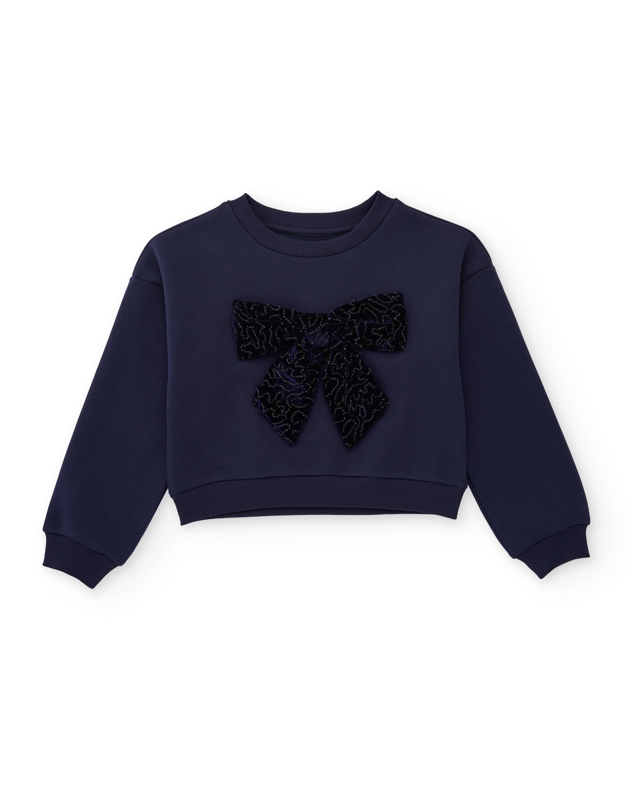Sudadera de niña de felpa con lazo decorativo y puños acanalados