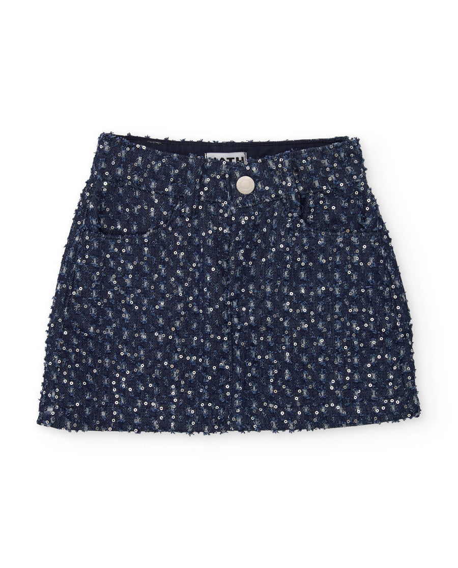 Girls' denim skirt with sequins and a mini cut