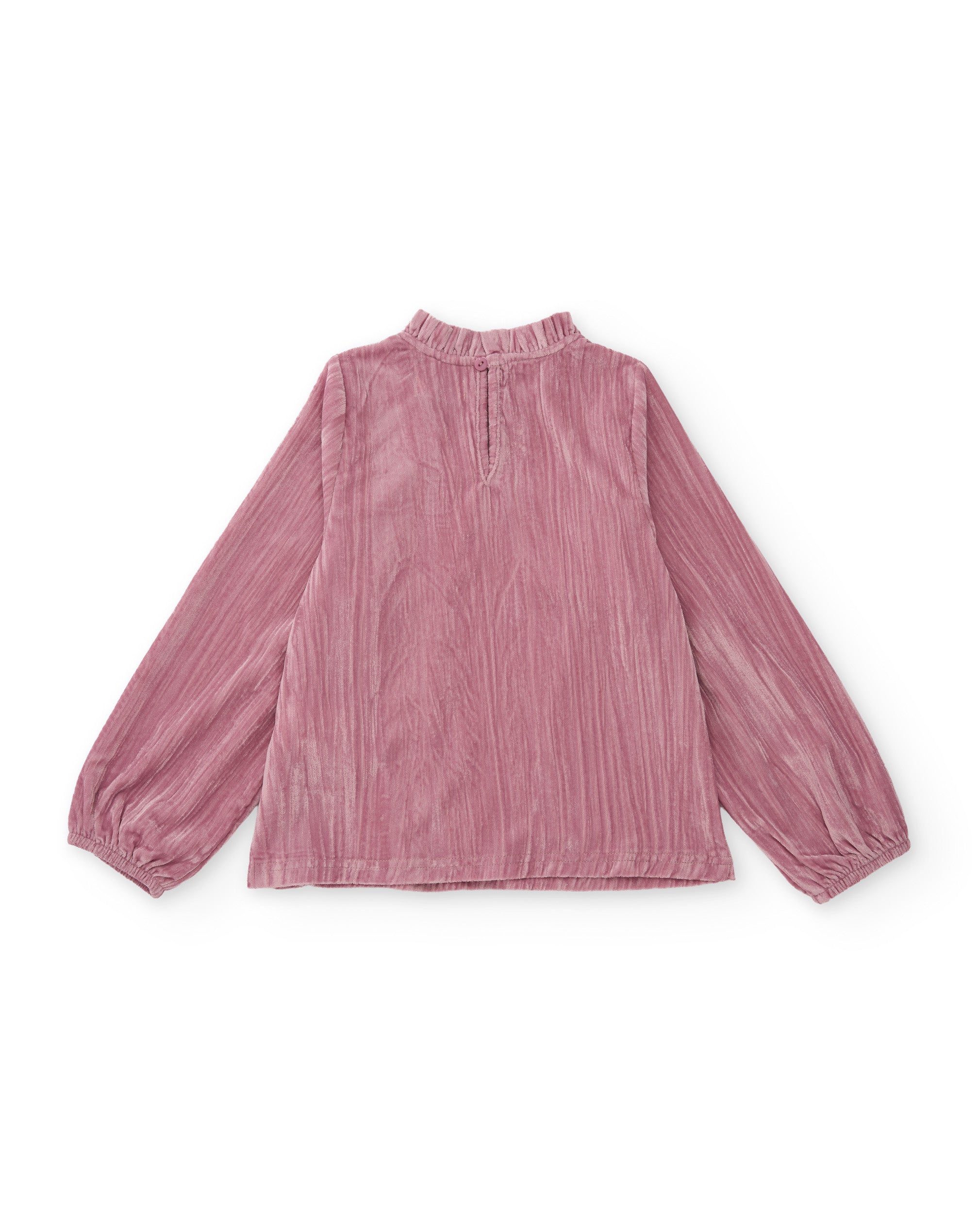 Blusa de niña de tela plana con cuello plisado y volantes
