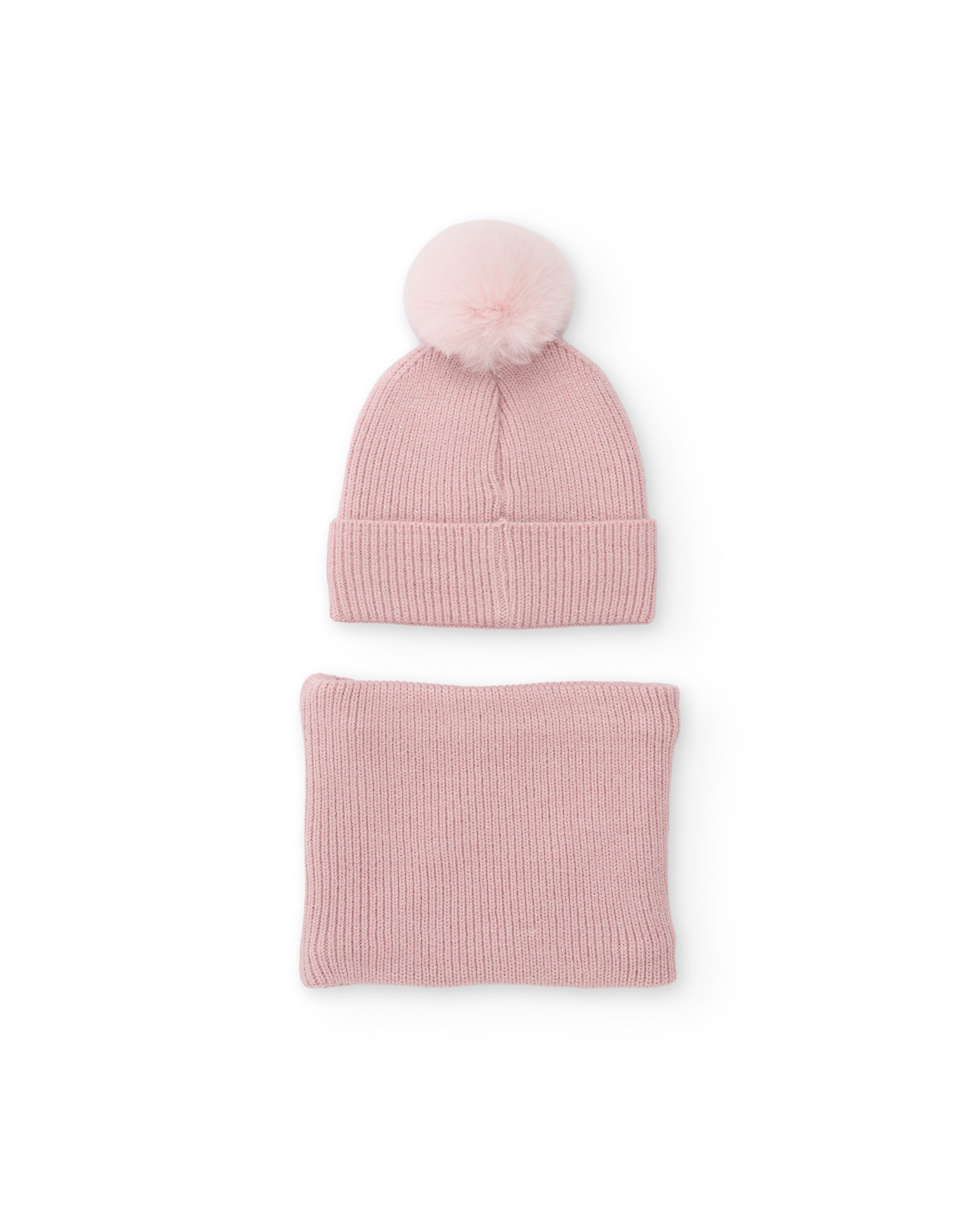 Set de niña de tricot con gorro de pompón y braga de cuello