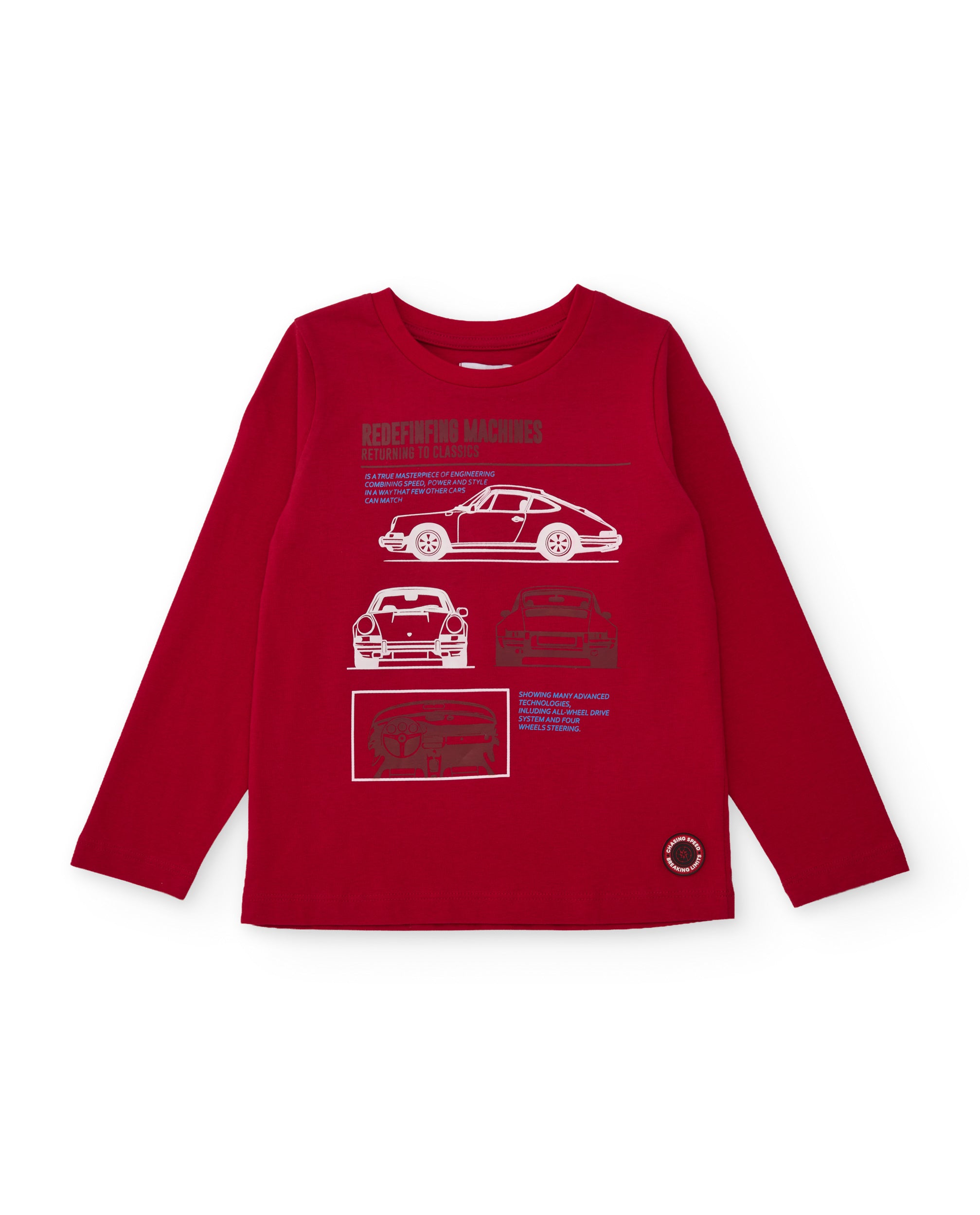 Camiseta de niño de punto con diseño de coches y manga larga
