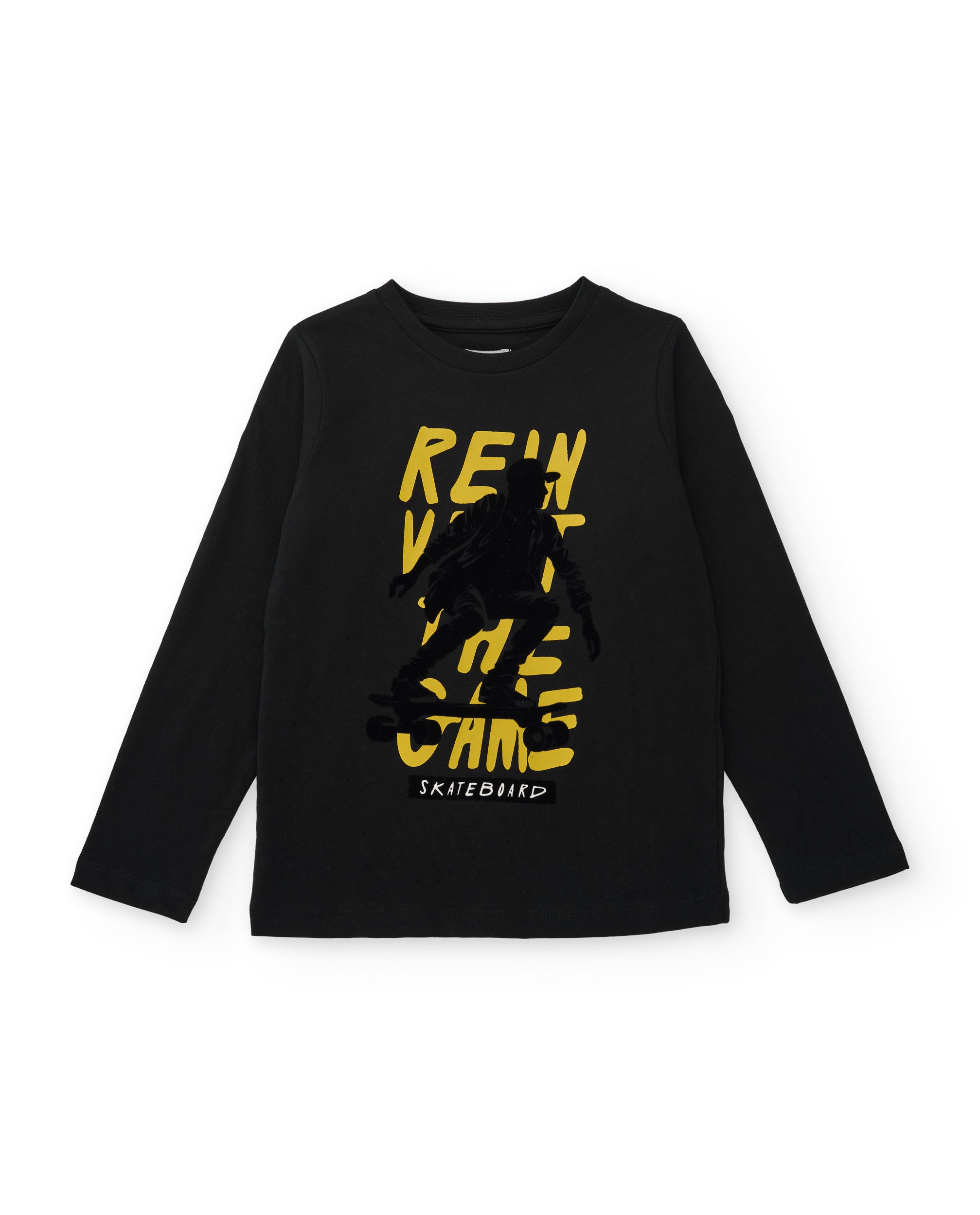 Camiseta de niño de punto con print de skater y letras en contraste