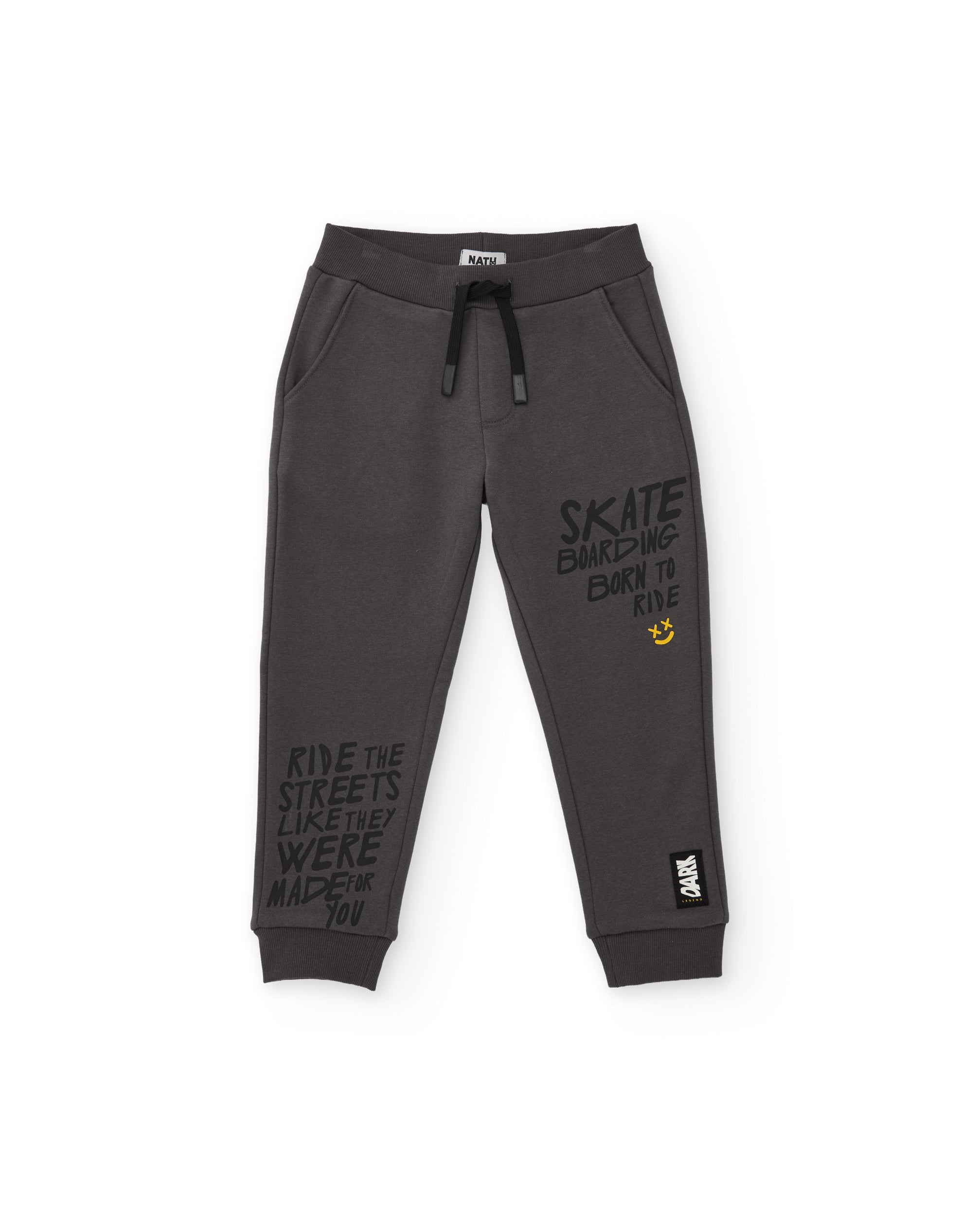 Pantalón de niño de felpa con estampado tipográfico y puños acanalados