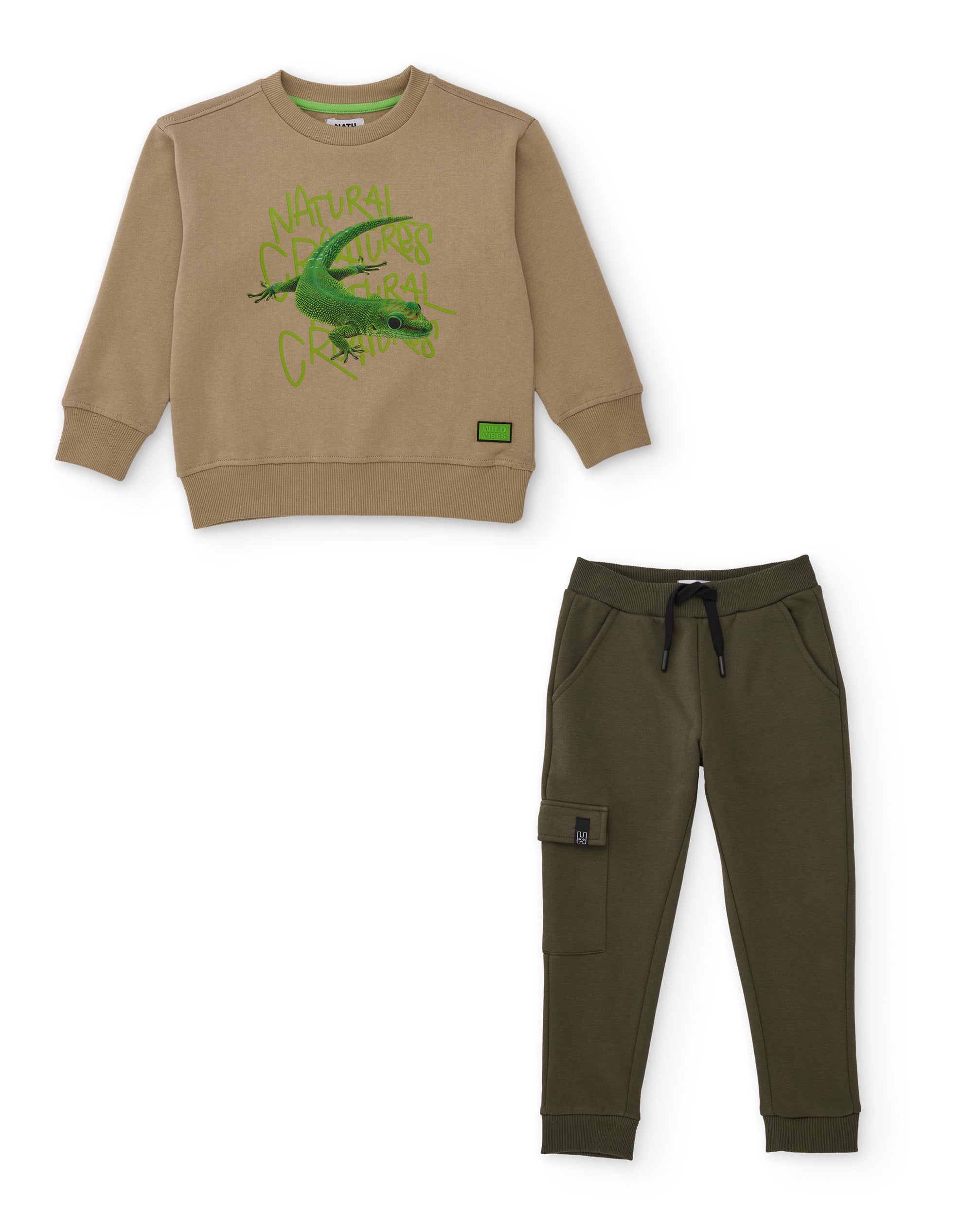 Conjunto de niño de punto con sudadera de gecko y pantalón jogger