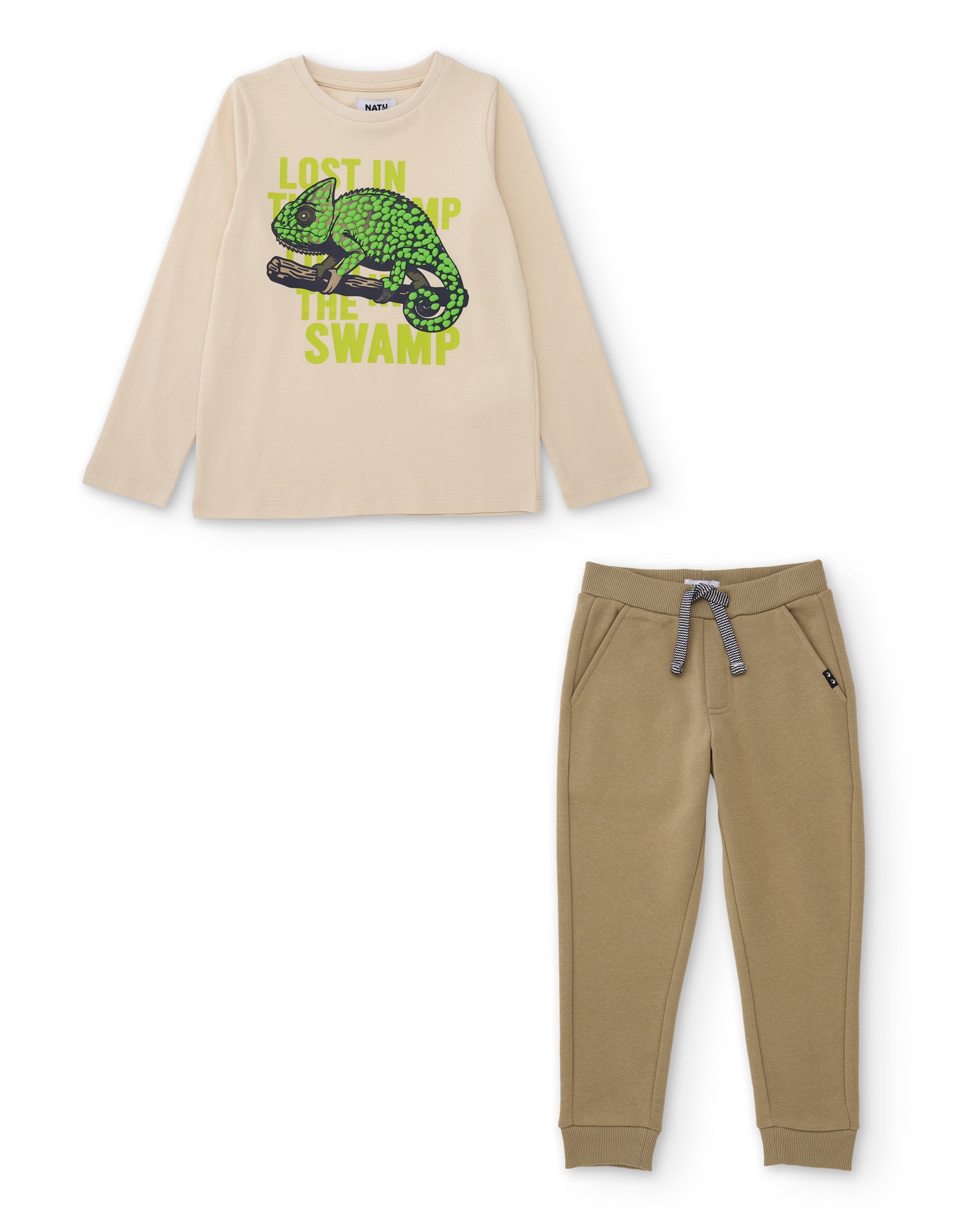 Conjunto de niño con camiseta de algodón con camaleón y pantalón
