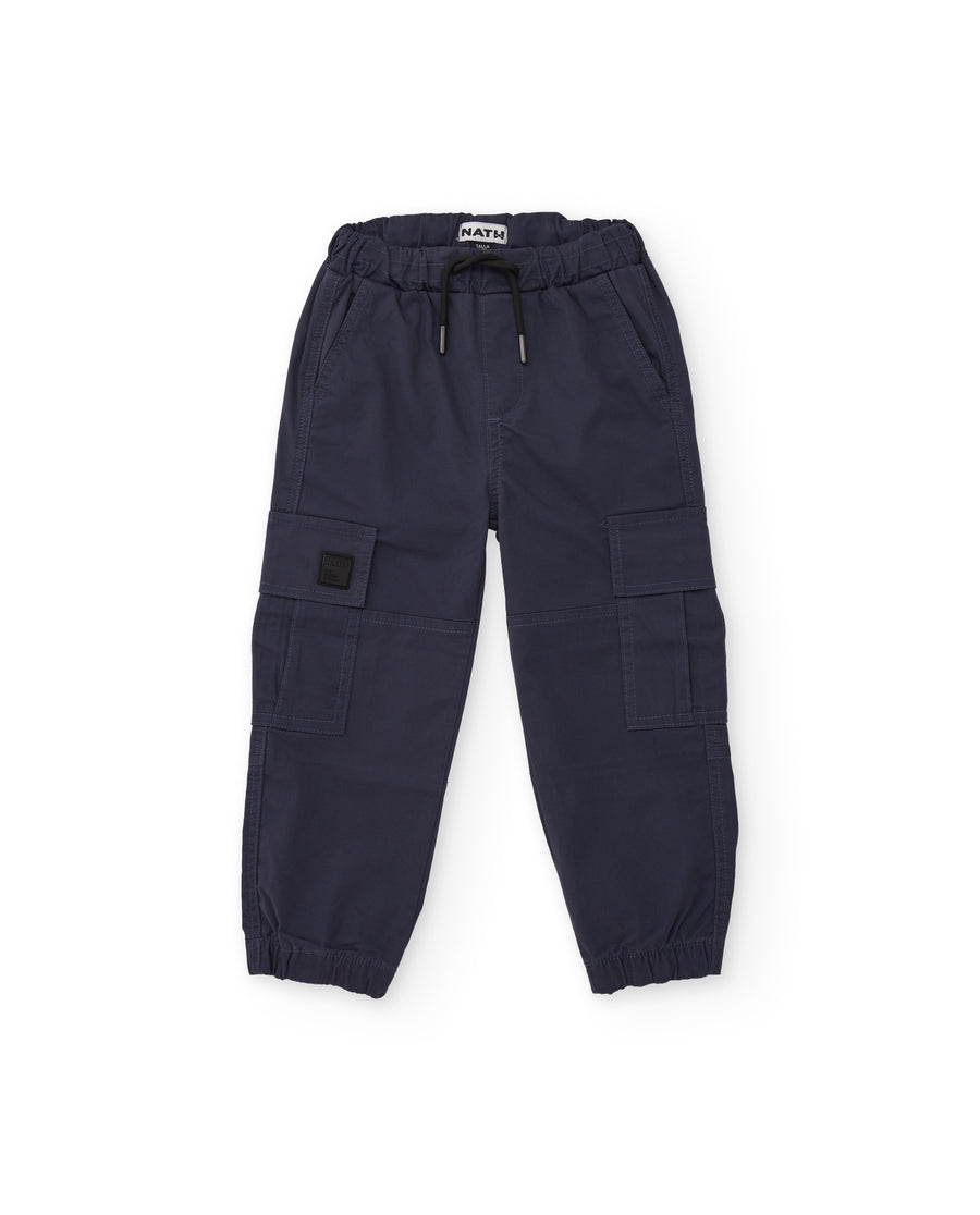 Cotton boys' cargo trousers with elasticated waist and adjustable hems