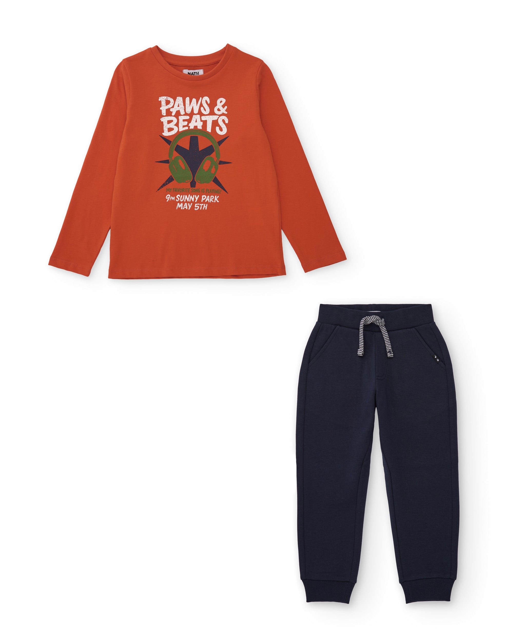 Conjunto de niño con camiseta de algodón con diseño musical y pantalón jogger