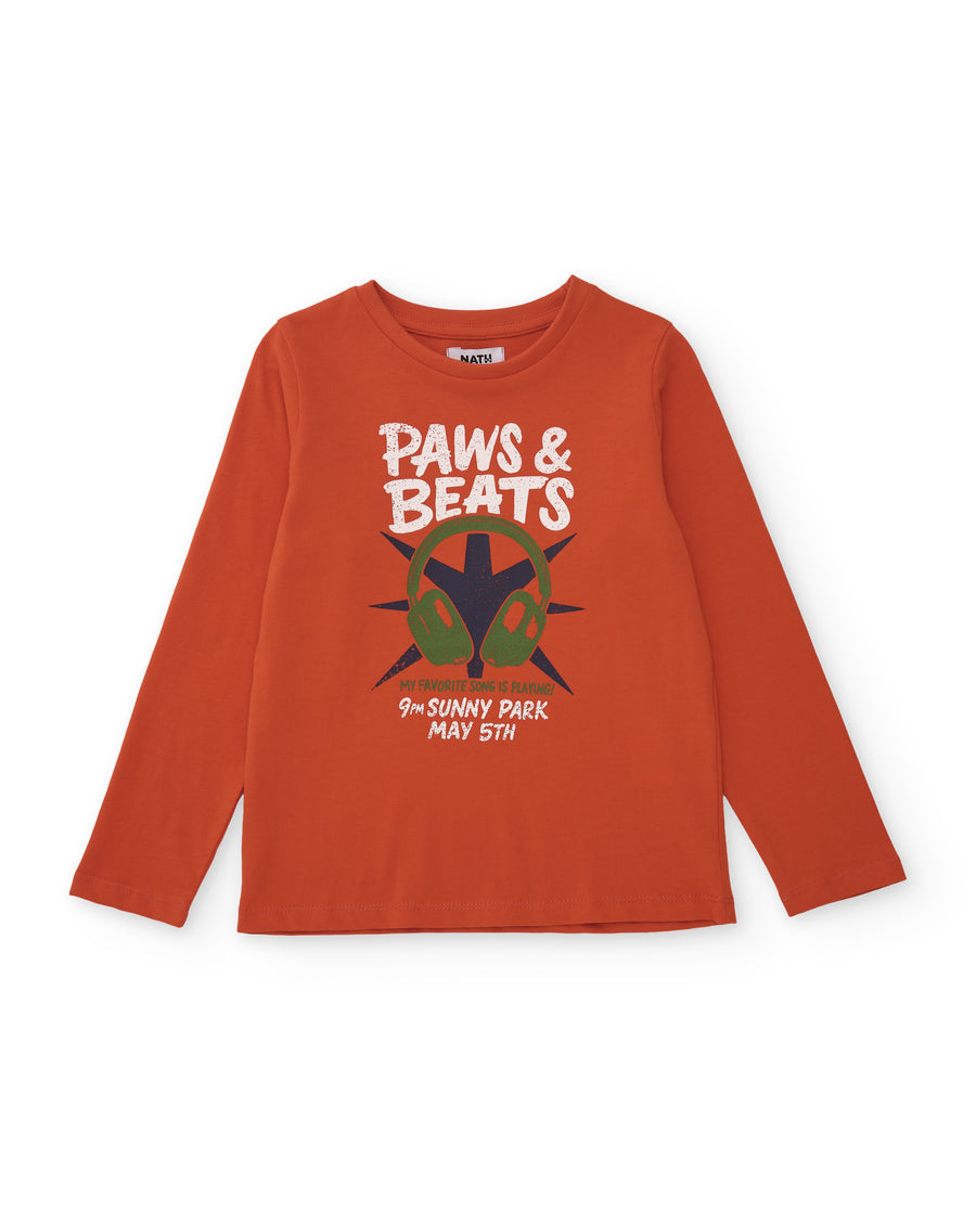 Knitted boys' T-shirt with musical graphic