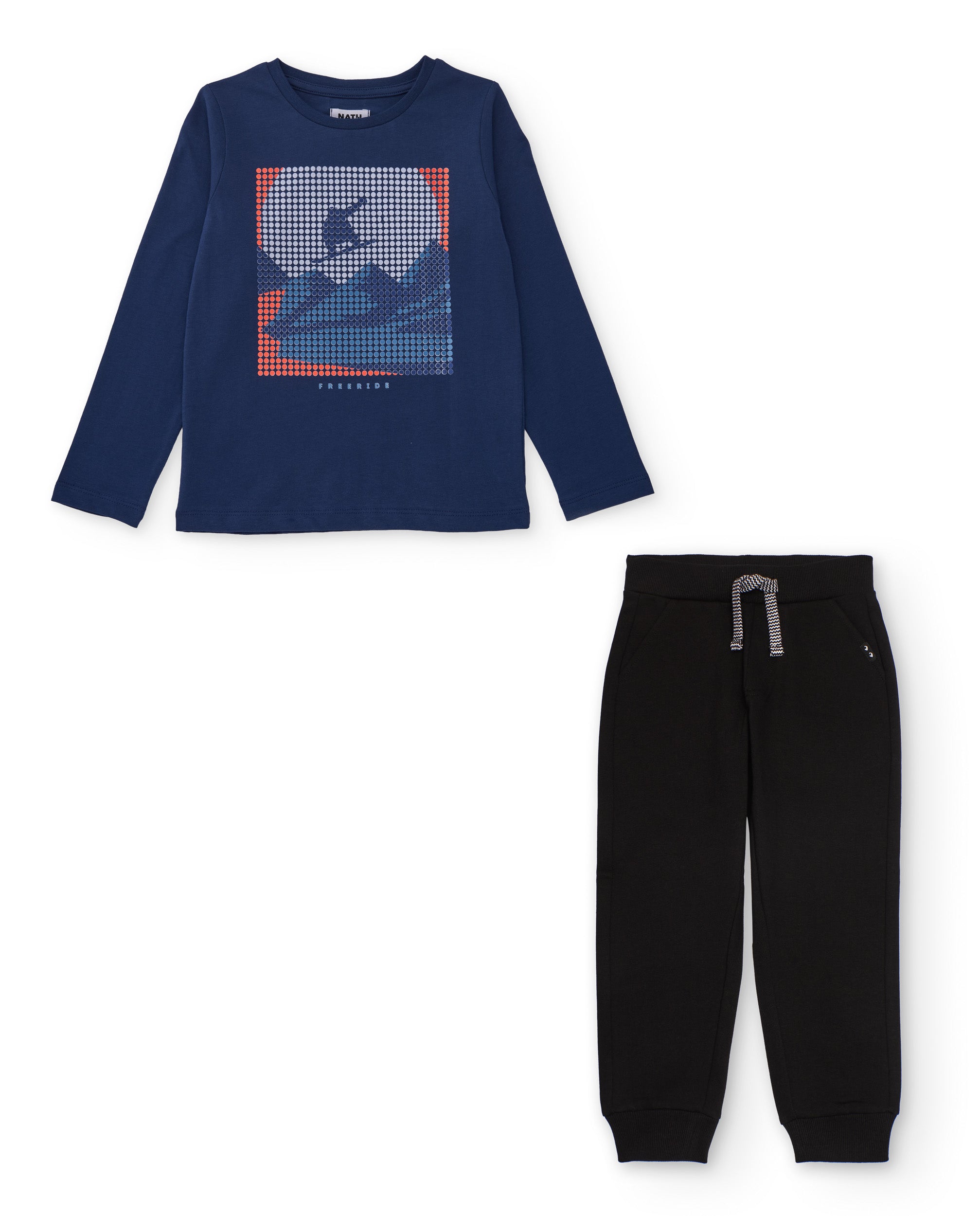 Conjunto de niño con camiseta de algodón con diseño geométrico y pantalón