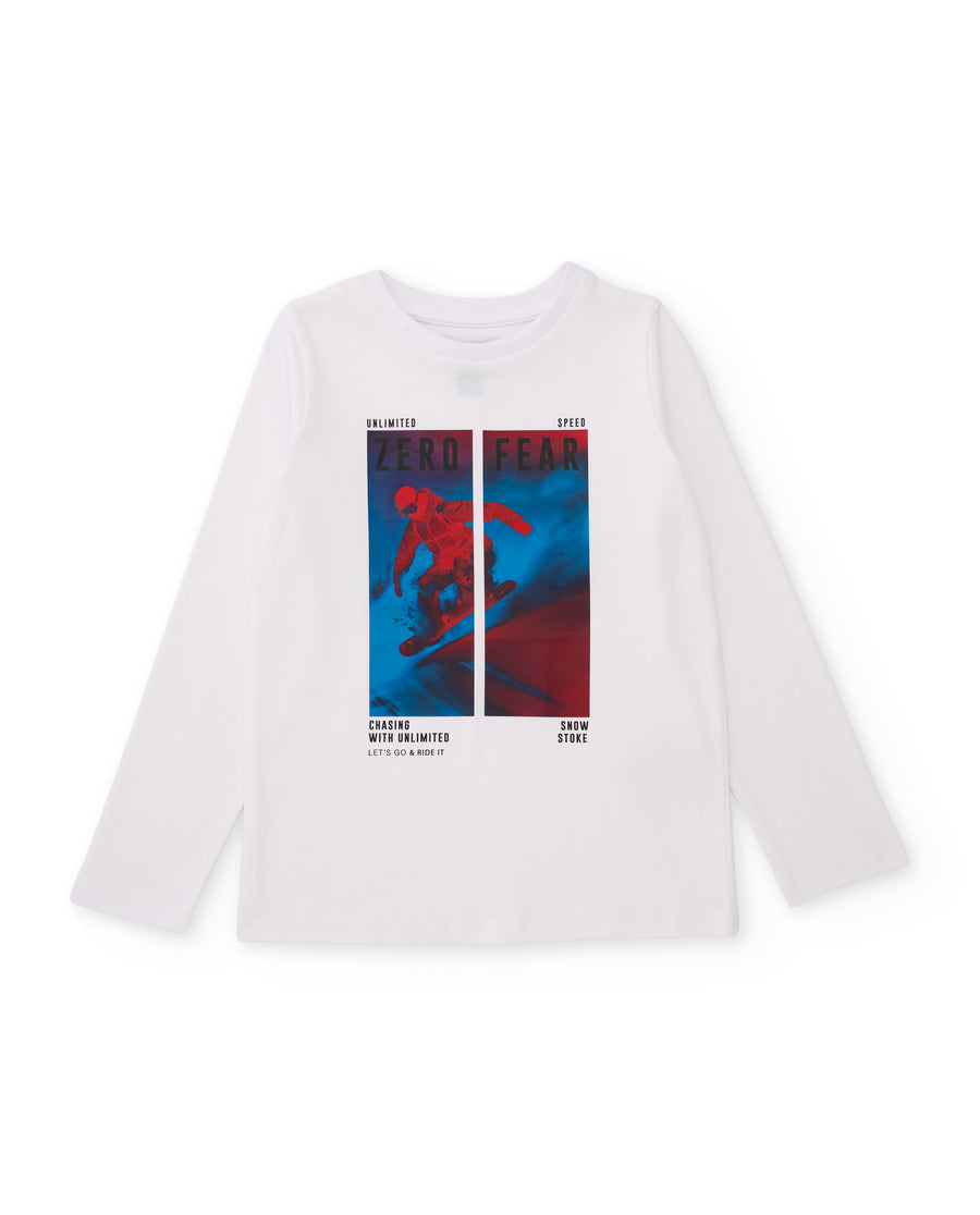 Knitted boys' long-sleeved T-shirt with front print