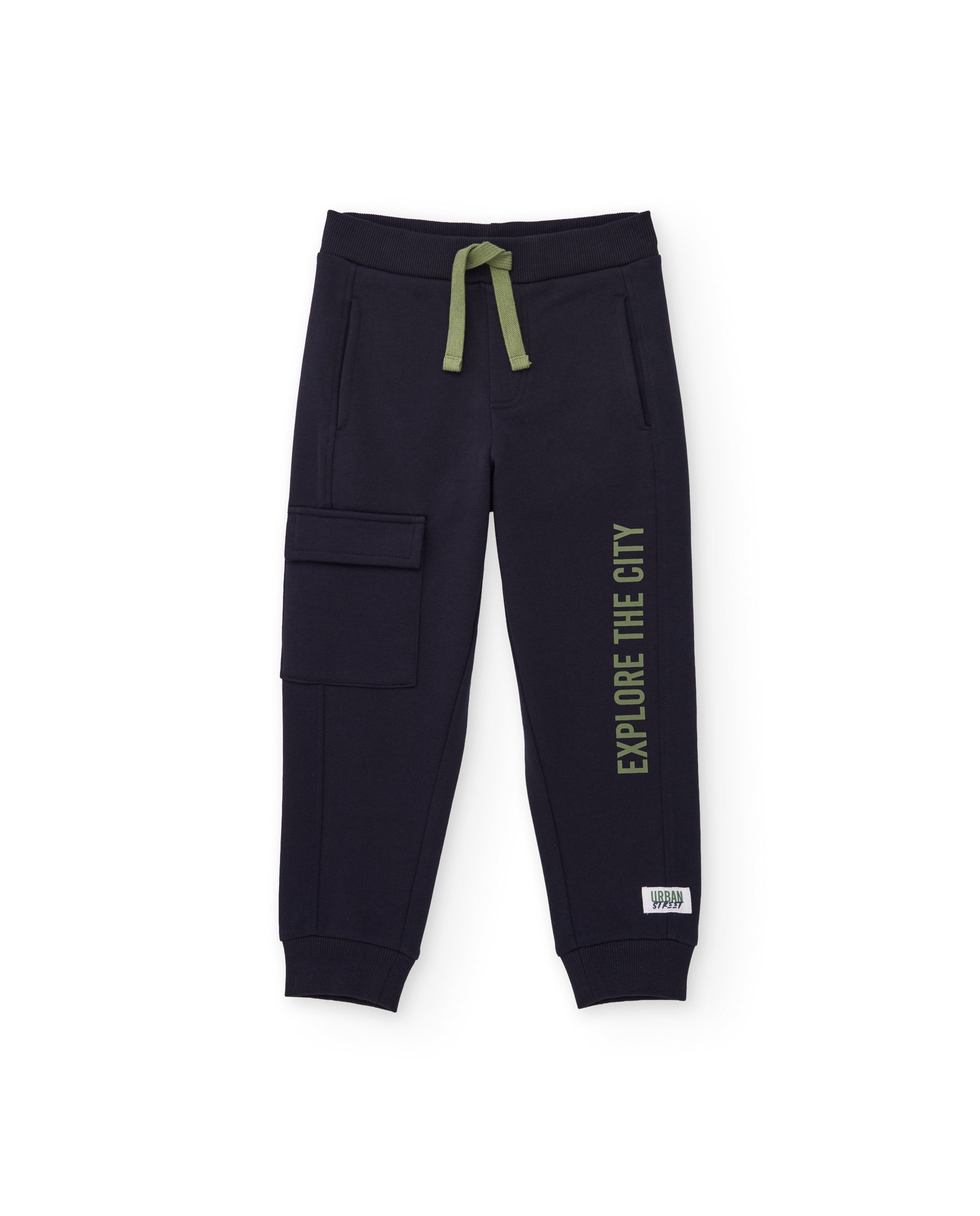 Pantalón de niño de felpa con bolsillo cargo y puños elásticos