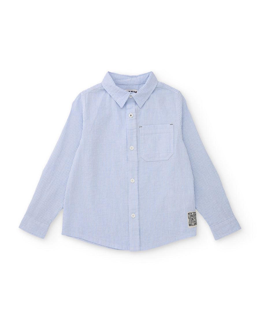 Boys' cotton shirt with fine stripes and front pocket