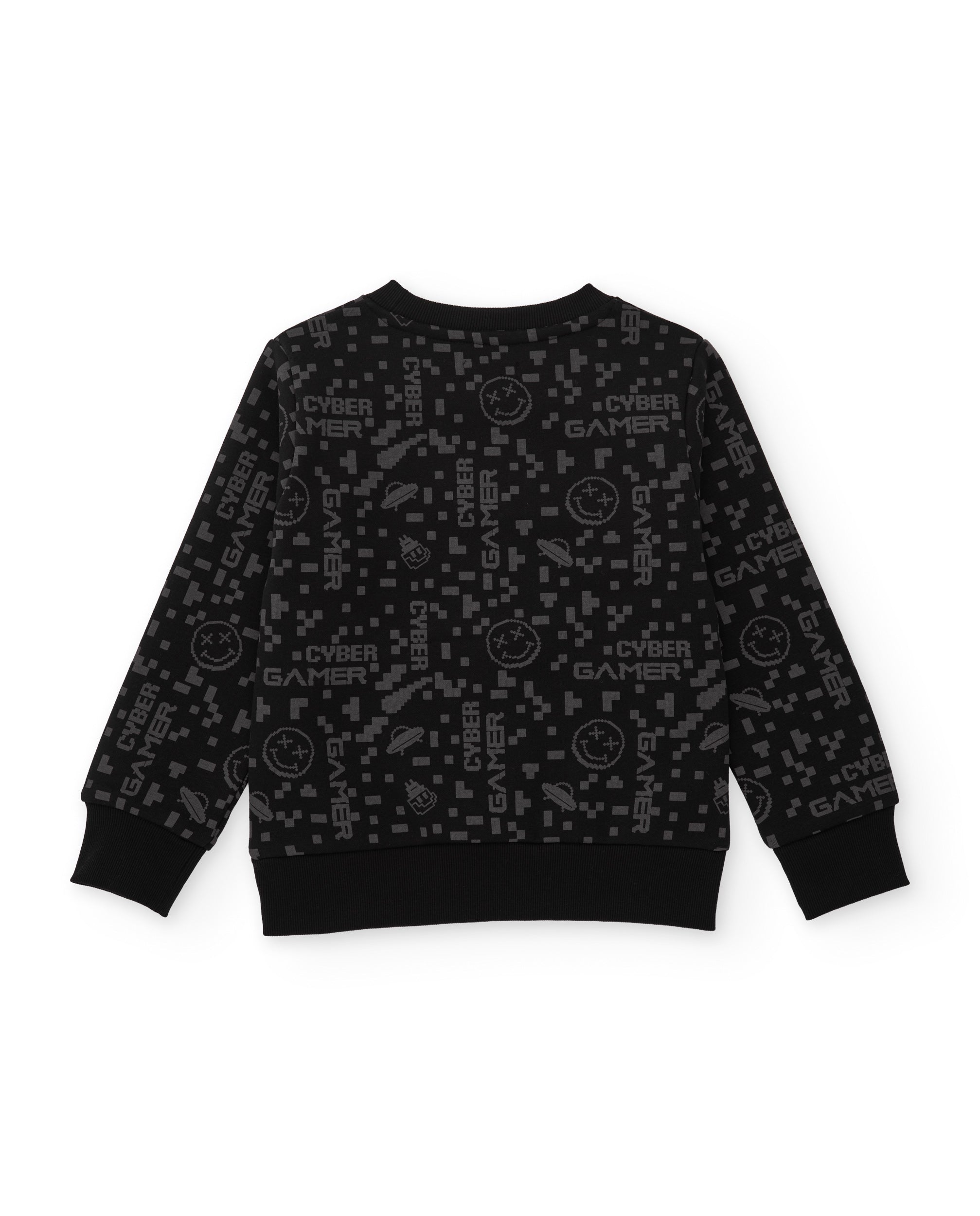 Sudadera de niño de felpa con estampado pixelado y puños elásticos