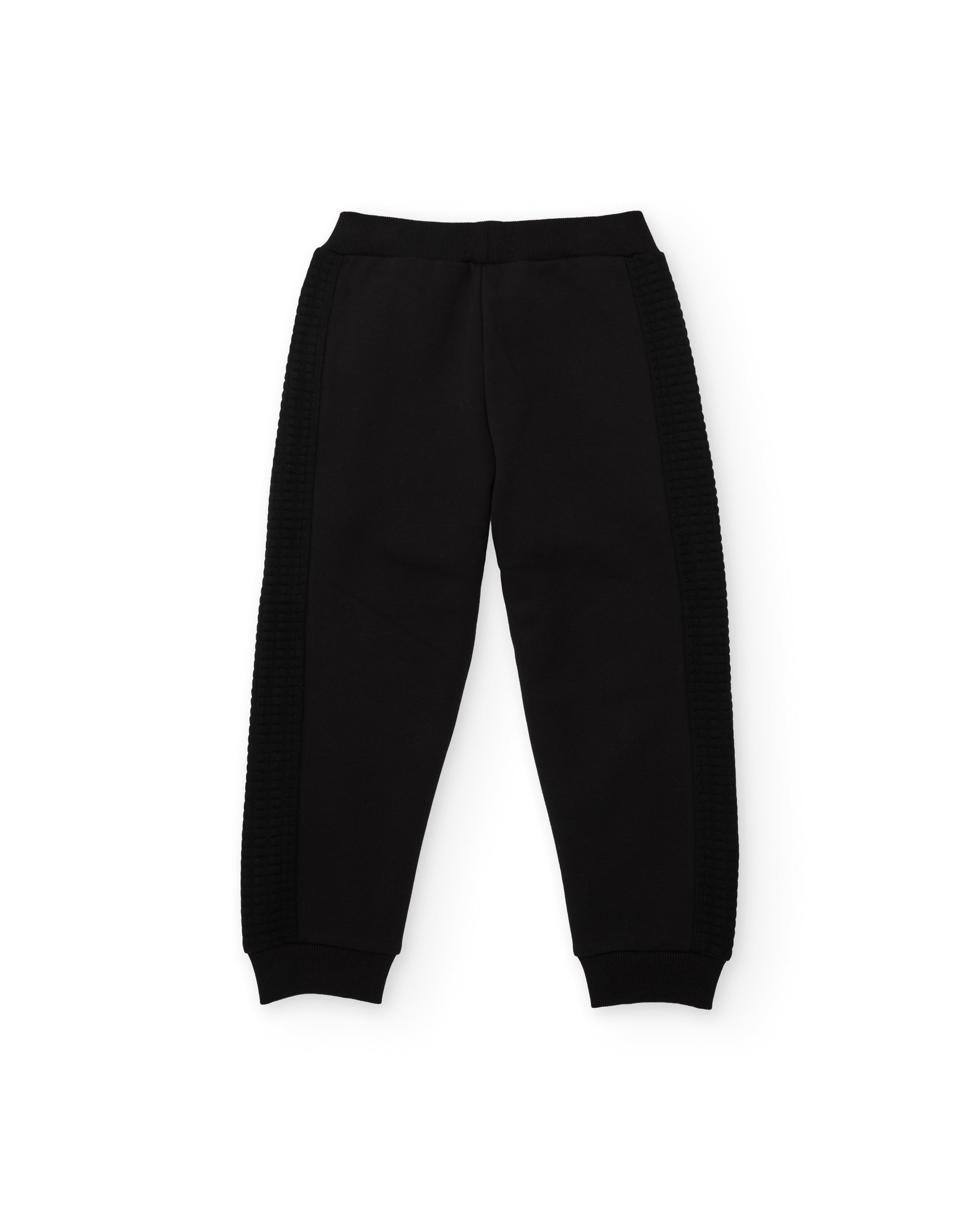 Pantalón de niño de felpa con bordados laterales y cremalleras en contraste