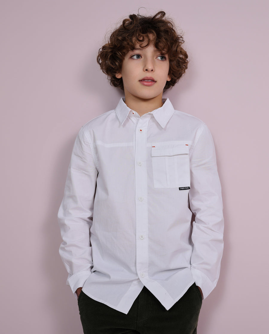 Boys' cotton shirt with front pocket and classic cut
