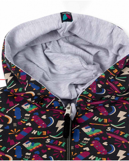 Gray And Black Girl Connect Plush Hooded Sweatshirt