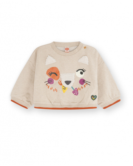 Beige And Orange Plush Sweatshirt Girl Natural Grown
