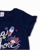 Blue knit T-shirt for girl Beach Day