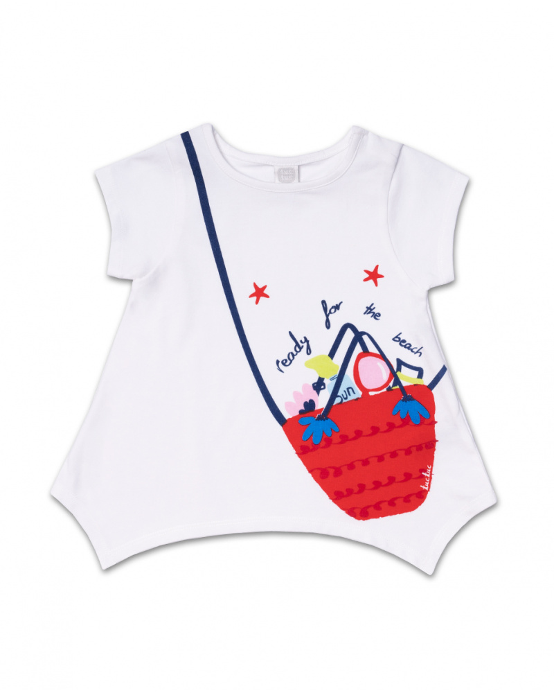 Wide white knit T-shirt for girl Beach Day