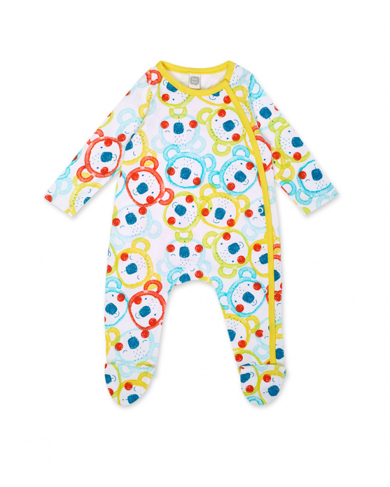 Sunday printed white knit romper for boy