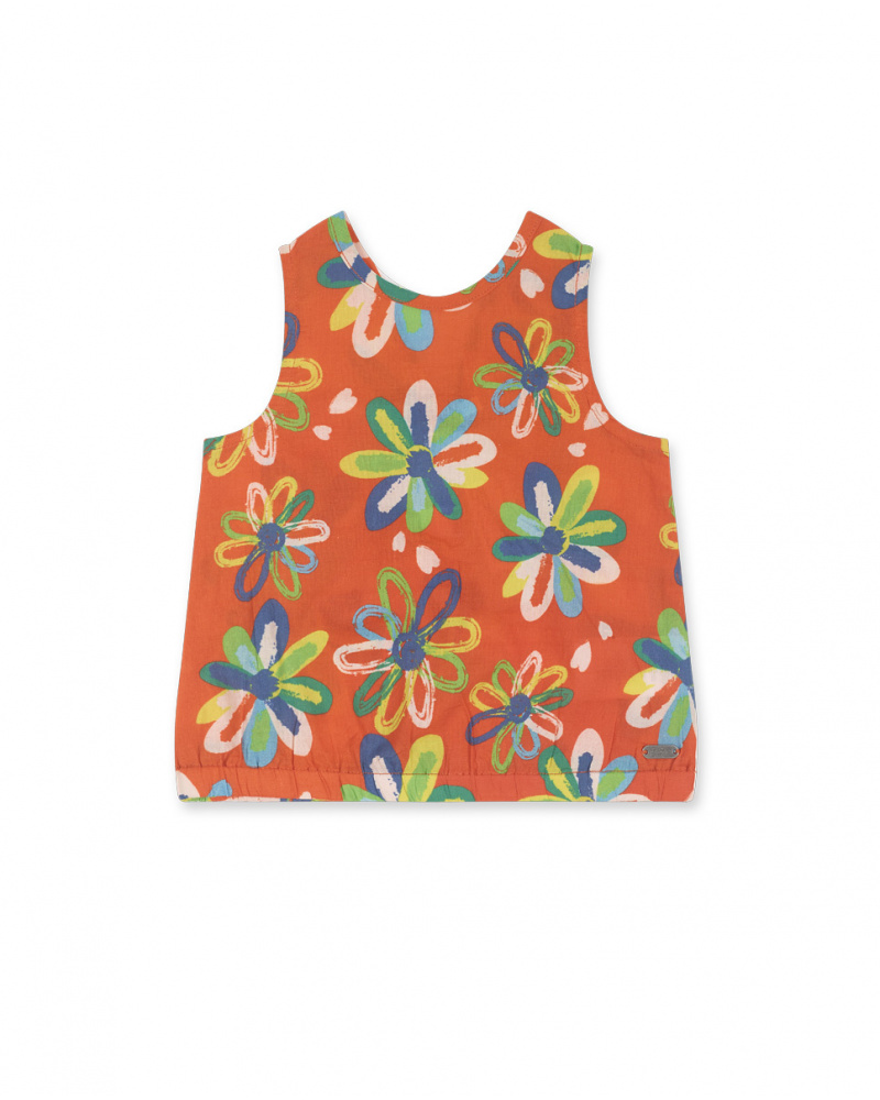 Red poplin t-shirt for girl Holidays