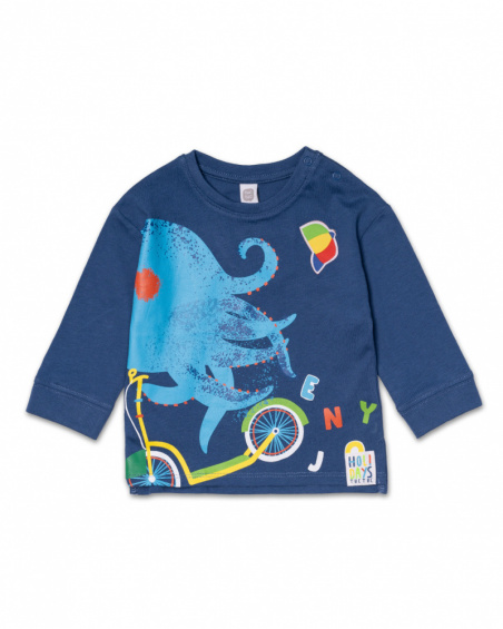 Long blue knit t-shirt for boy Holidays