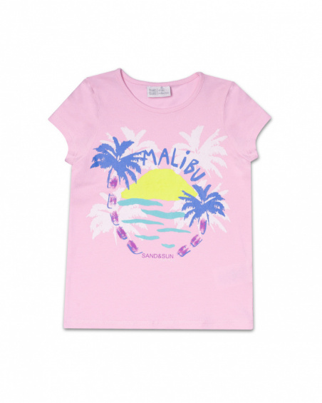 Pink knit T-shirt for girl Malibu
