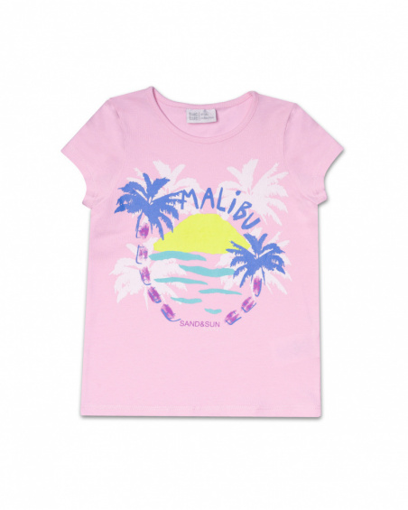 Pink knit T-shirt for girl Malibu Pink knit T-shirt for girl Malibu