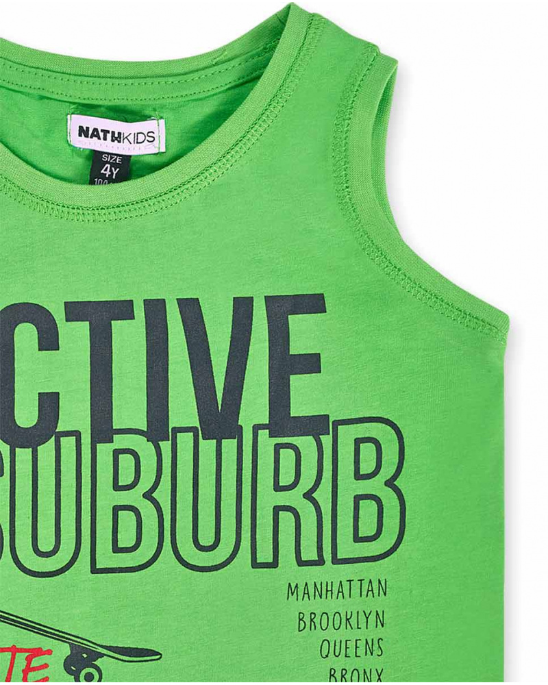 Green jersey tank top for boy Urban Activist | tuc tuc