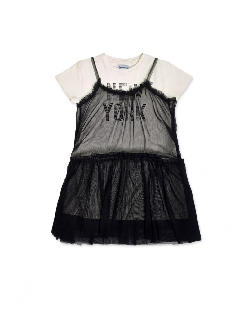 Black white tulle knit dress for girl One day in NYC