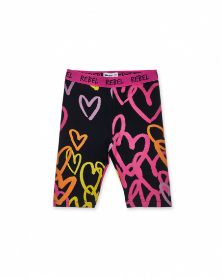 Black printed cycling leggings for girl Rebel Girl