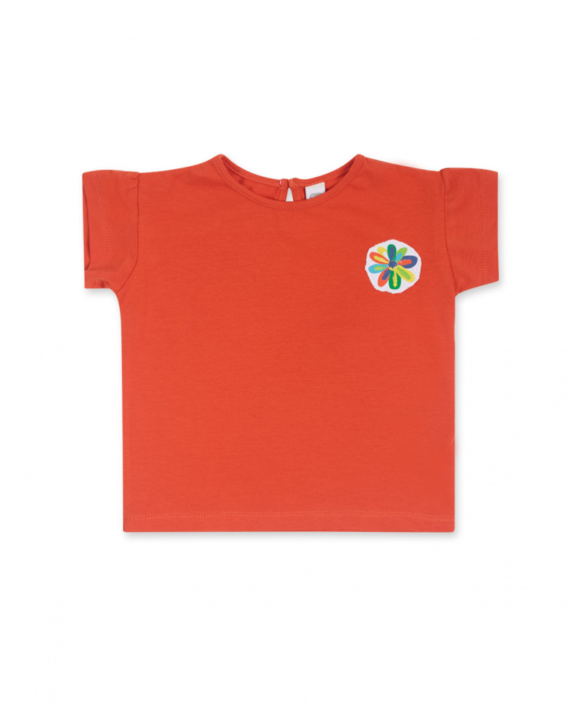 Embroidered red knit T-shirt for girl Holidays