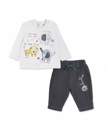 Gray flat knitted set for boy P'tit Zoo