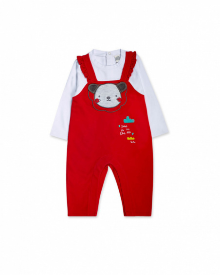 Red plush knit romper for girl P'tit Zoo