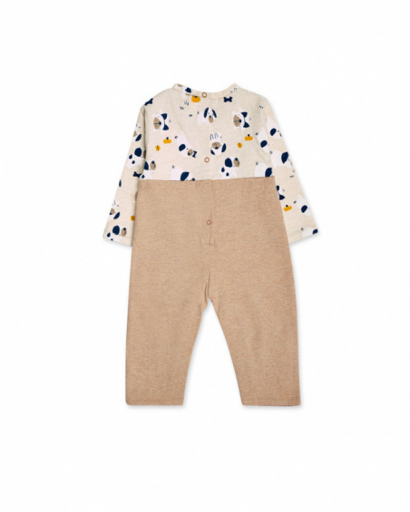 Beige plush knit romper for boy Pugs Life