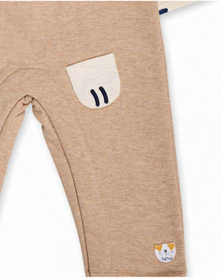 Beige plush knit romper for boy Pugs Life