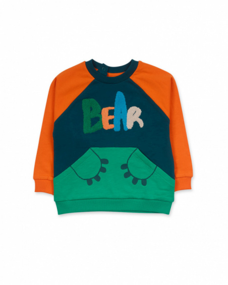 Green orange fleece sweatshirt for boy Trecking Time