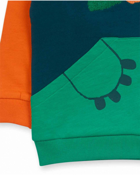 Green orange fleece sweatshirt for boy Trecking Time