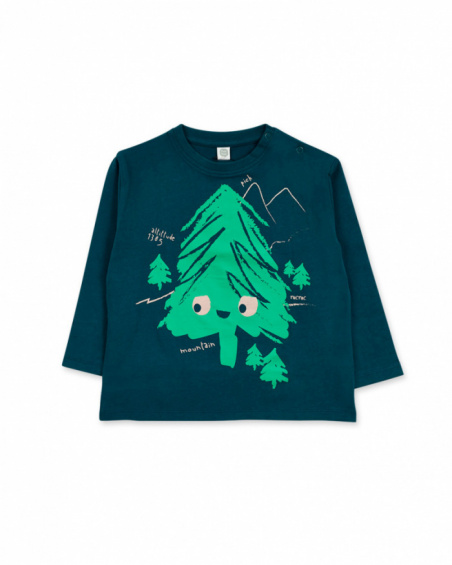 Green knit T-shirt for boy Trecking Time