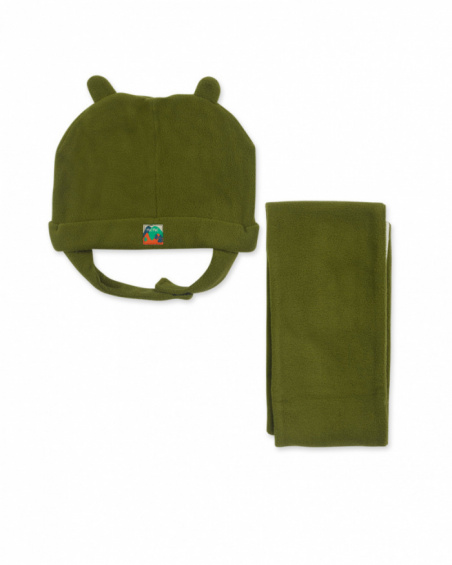 Green fleece hat and scarf for boy Trecking Time