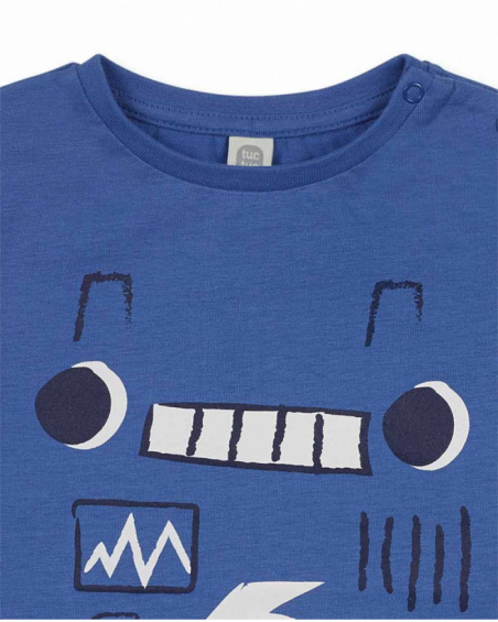 Boy's blue knit T-shirt Robot Maker