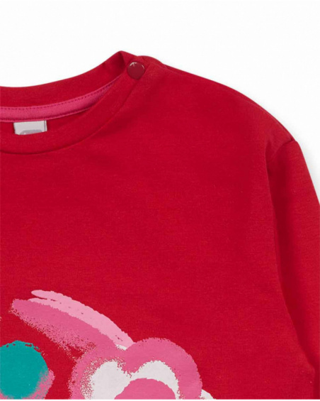 Red knit T-shirt for girl Besties
