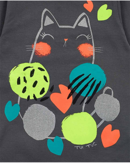 Black knit T-shirt for girl Cattitude