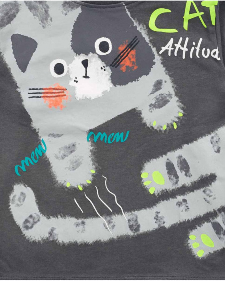 Gray knit t-shirt for Cattitude