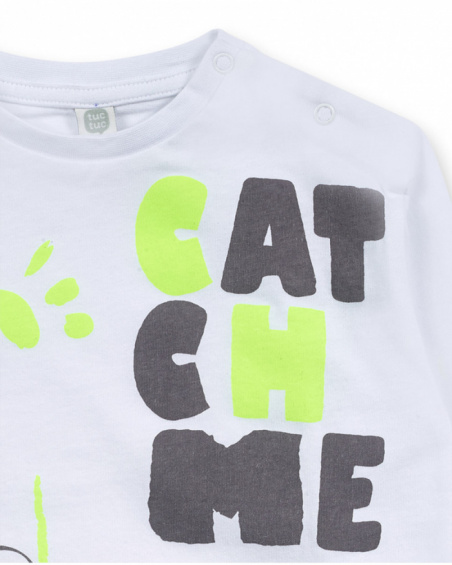 White knit t-shirt for boy Cattitude